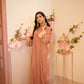 Baby pink velvet kaftan with turquoise embellishment