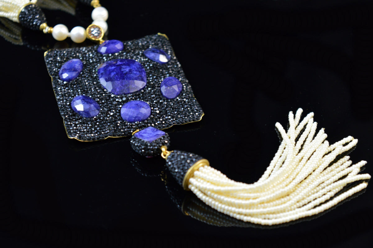 Blue Royalty Tassel Necklace