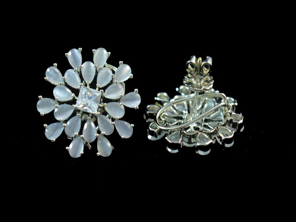 Grey Fleur Stud Earrings  American Diamonds