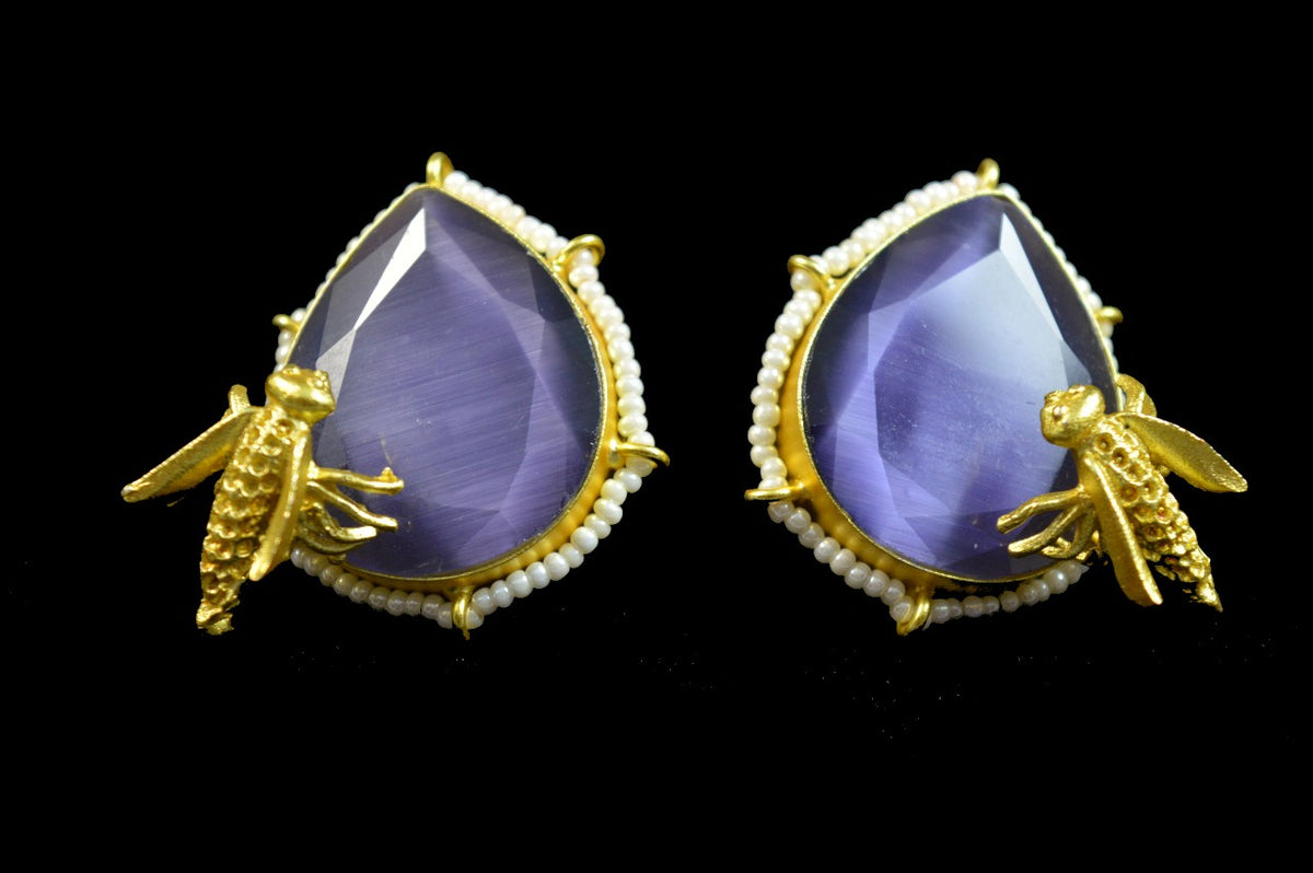 Purple Bumble Bee Stud Earrings