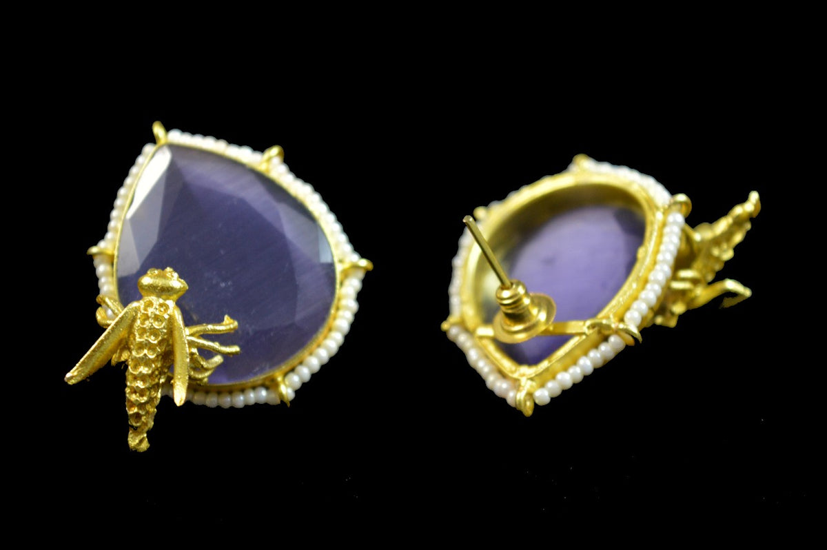 Purple Bumble Bee Stud Earrings