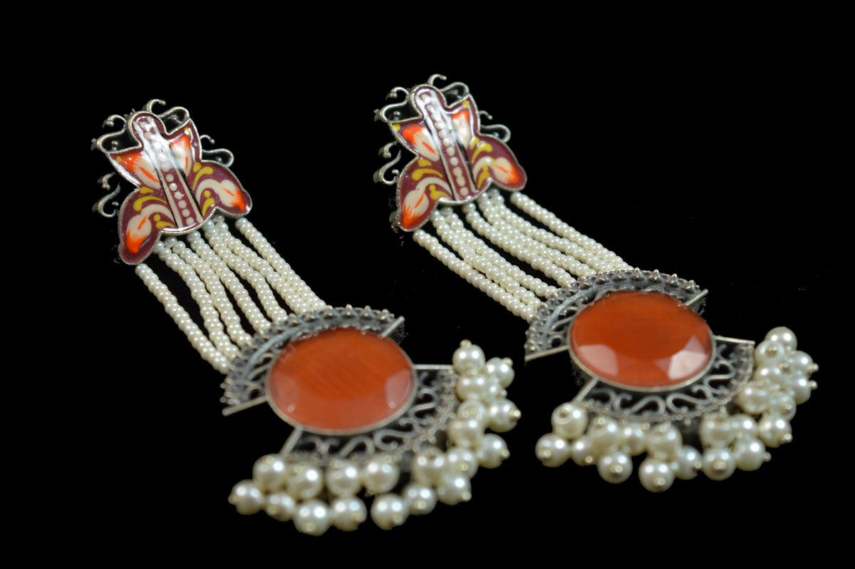 Orange oxidized fusion earrings