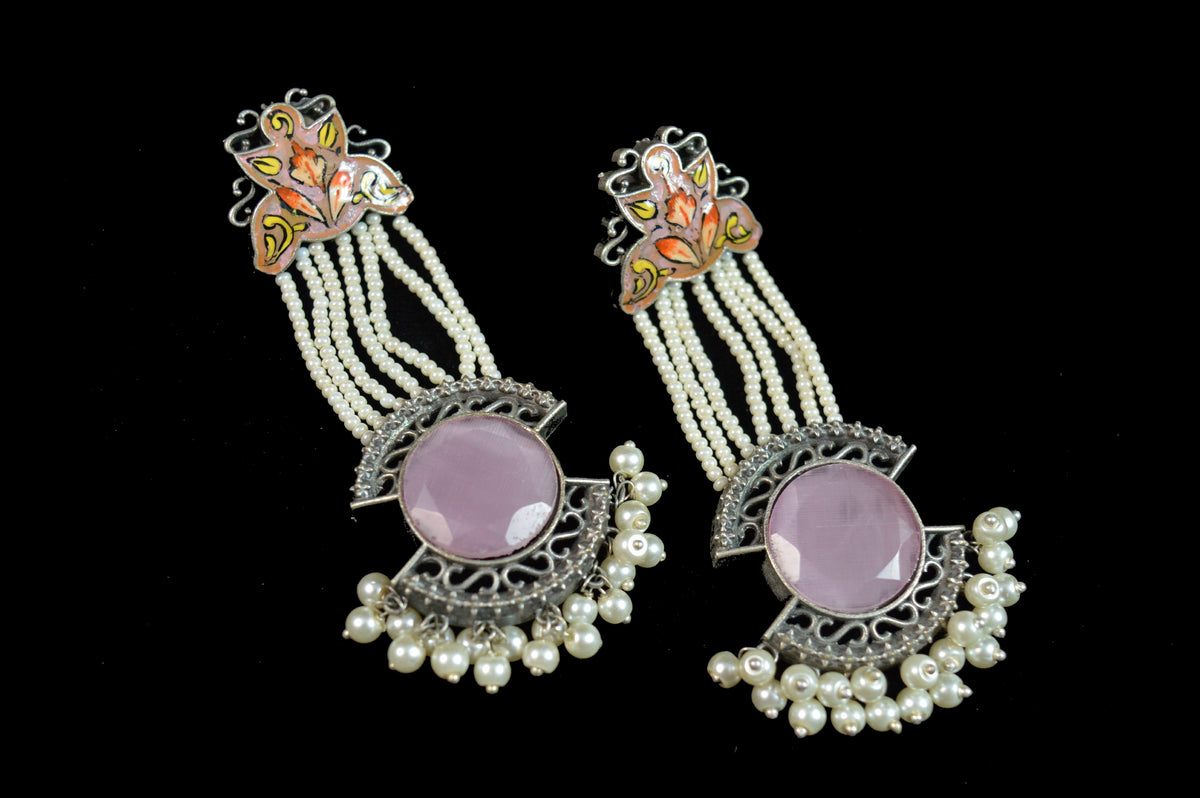 Pink oxidized fusion earrings