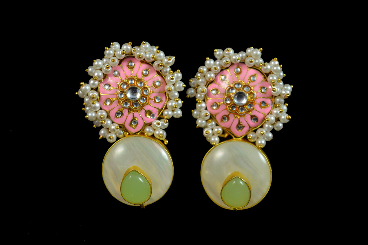 Pink Kundan Meena Fusion Earrings 